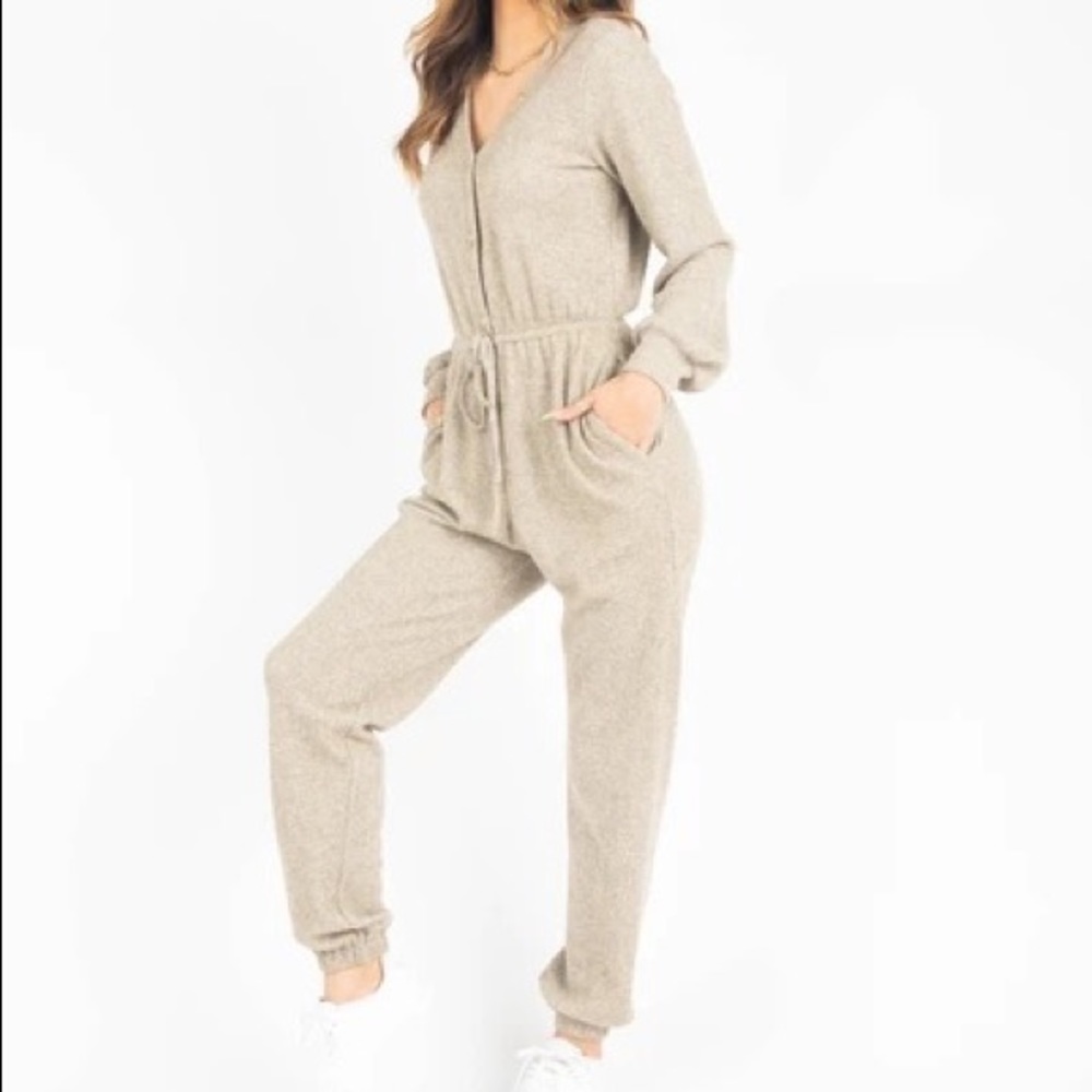 NWOT Kittenish Olive you button down jumpsuit, size M
